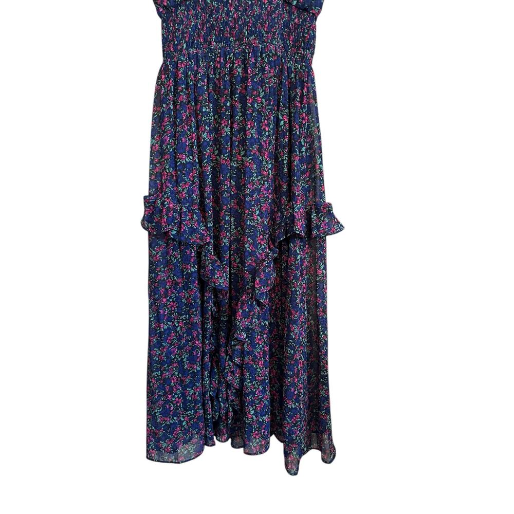 Lulus Evalina Navy Blue Floral Print Mock Neck Sleeveless Ruffle Midi Dress XS - Picture 12 of 16